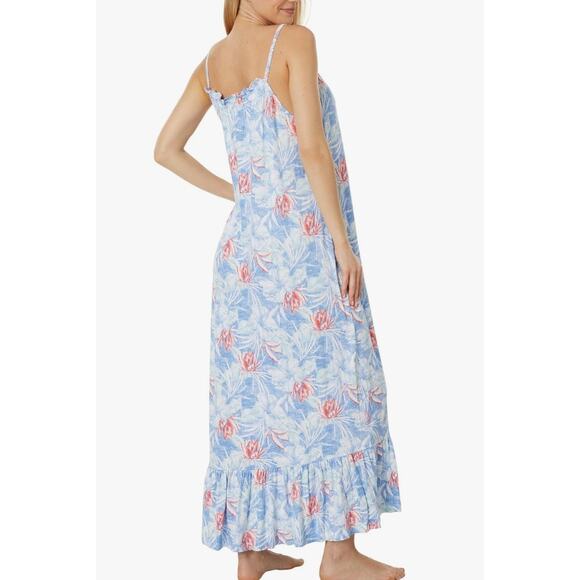 $64 Tommy Bahama Sleeveless Maxi Sleep Night Gown Floral Pockets |Womens S, Blue - Picture 2 of 3